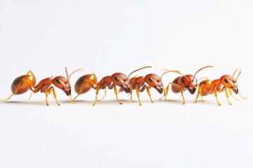 Fototapeta premium Red ants walking in line on white background