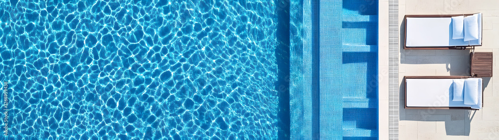 Poster serene oasis minimalist swimming pool reflection in tropical resort calm and tranquil blue waters re