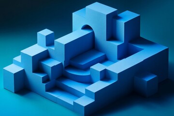 Fototapeta premium Cinematic isometric view of abstract minimalist cubist building blocks with volumetric lighting