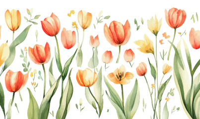 Obraz premium Elegant Watercolor Tulip Pattern for Spring Invitations and Greeting Cards