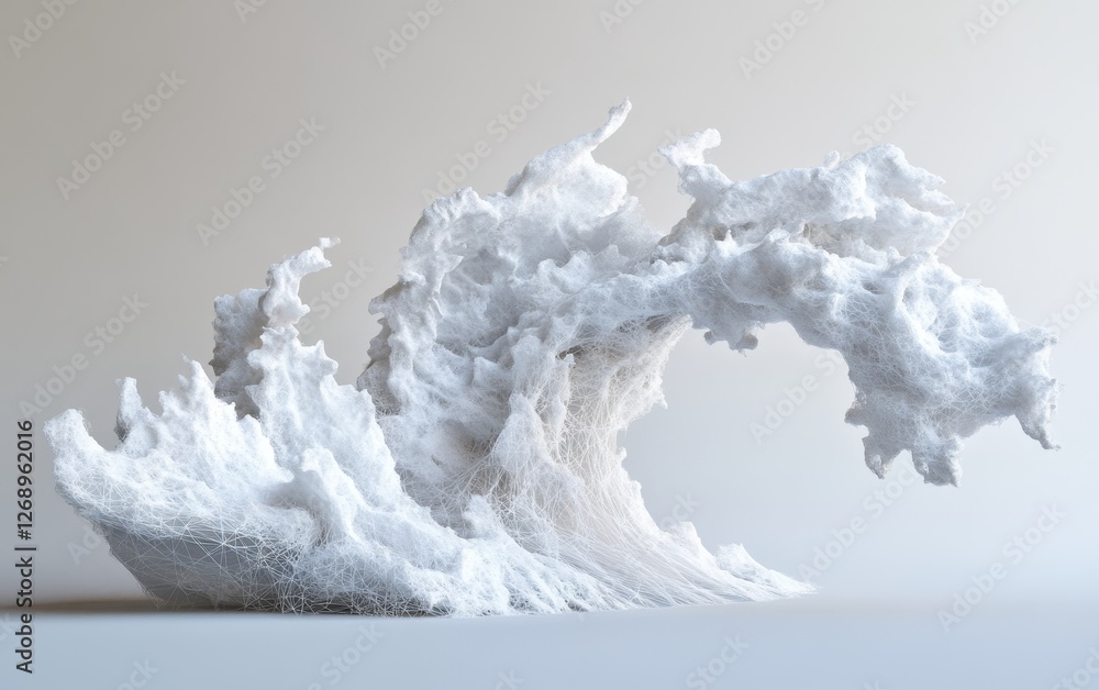 Aufkleber intricate minimalist 3d render of a white abstract wave using point cloud data in neutral tones