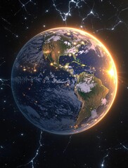 Naklejka premium Earth from space floating in blue marbles background, earth from space, space scene, cosmic landscape