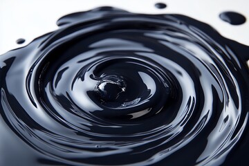 Elegant abstract design  swirling blue and black liquid patterns on white canvas with silver accent