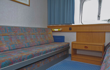 View into oceanview ocean view outside exterior cabin stateroom with two single beds including...