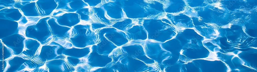 Poster Stunning close up view of the mesmerizing ripples and reflections on the calm crystal clear surface of a serene blue swimming pool or lake creating a beautiful abstract and calming nature background