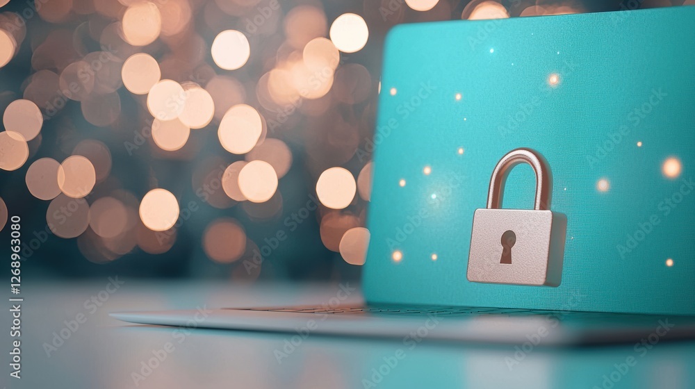 Poster a padlock icon digitally superimposed on a laptop screen, representing the importance of strong pass