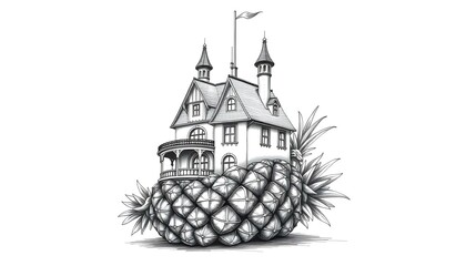 Surreal House on a Pineapple: Architectural Fantasy