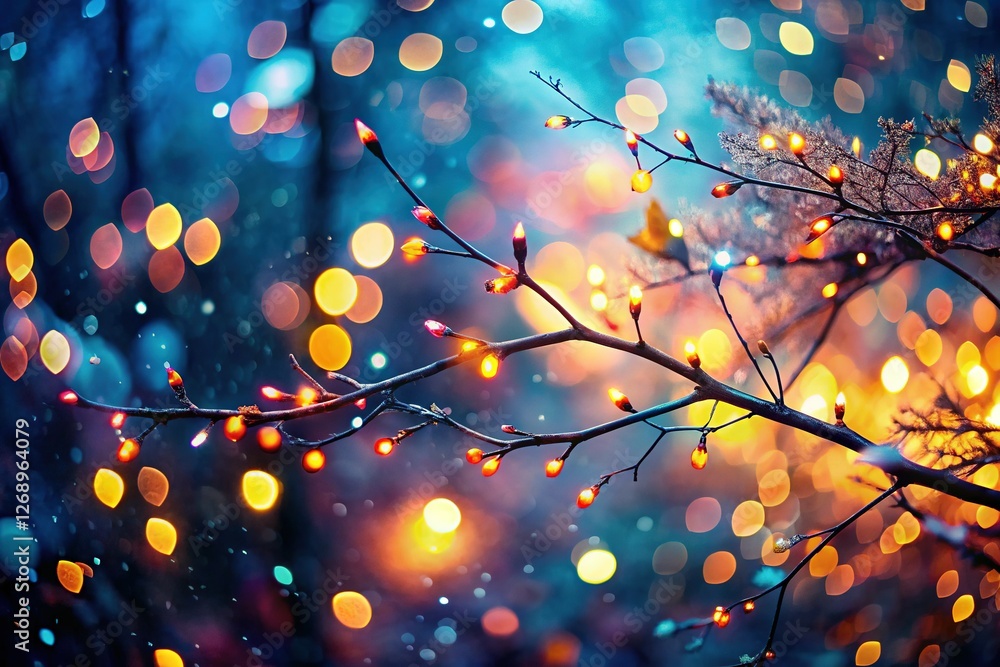 Poster abstract bokeh background with silhouetted branch and sparkling lights