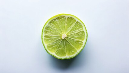 Half-Ripe Lime, Top View, White Background - Fresh Citrus Fruit Stock Photo