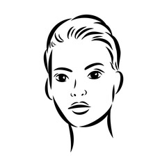 model girl's head, vector sketch. Fashion illustration. Woman's Hair Style