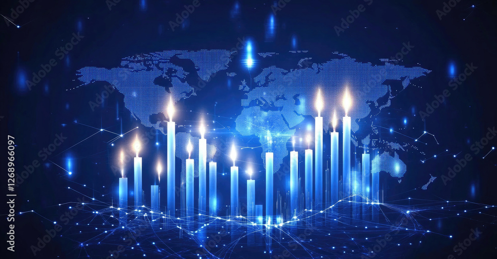 Poster global network of light candles representing worldwide connection and digital innovation