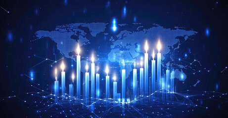 Global Network of Light Candles Representing Worldwide Connection and Digital Innovation