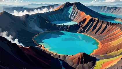 Stunning Volcanic Crater Lake with Vibrant Colors
