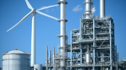 A wind farm with advanced CCUS technology, capturing and utilizing CO for industrial applications.