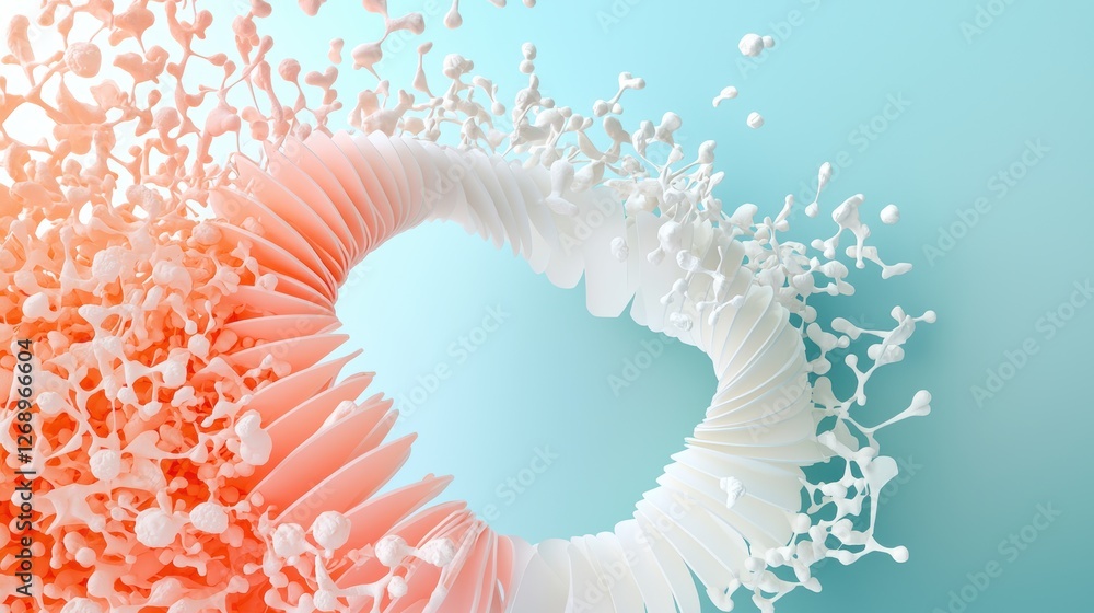 Poster an abstract representation of protein folding, with ribbons and coils depicting the intricate three 