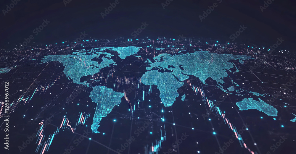 Poster global network connectivity data visualization of worldwide digital infrastructure and interconnecti