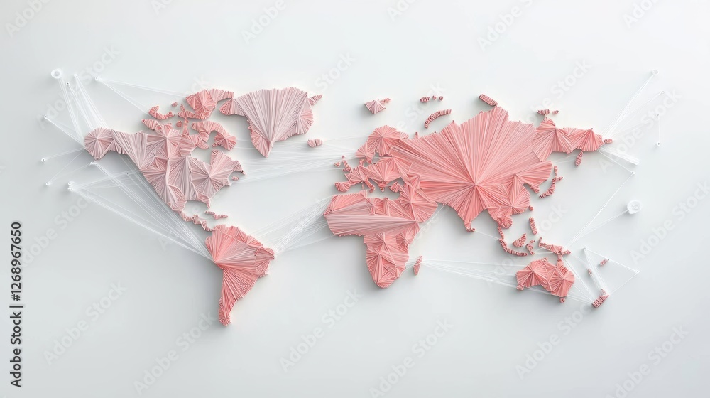 Poster world map overlaid with intricate trade routes connecting continents, visually representing the flow