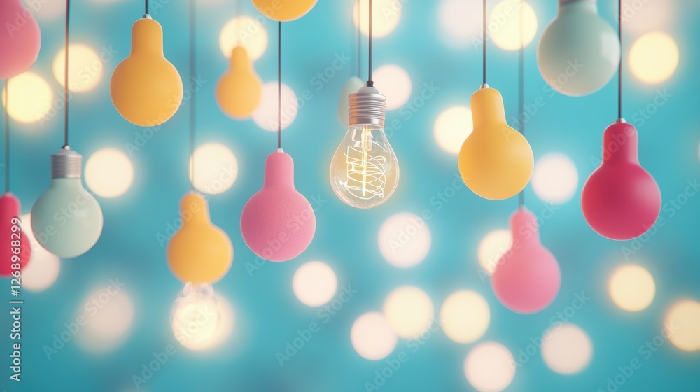 Poster a cluster of colorful light bulbs with different shapes and sizes, representing the diversity and in