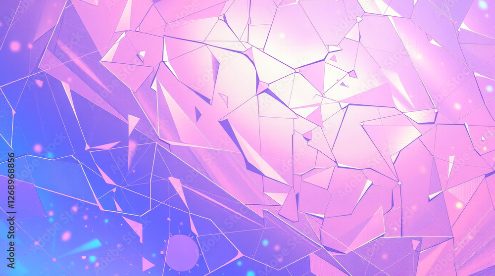 Poster a pink and blue background with a lot of triangles. the background is very colorful and the triangle