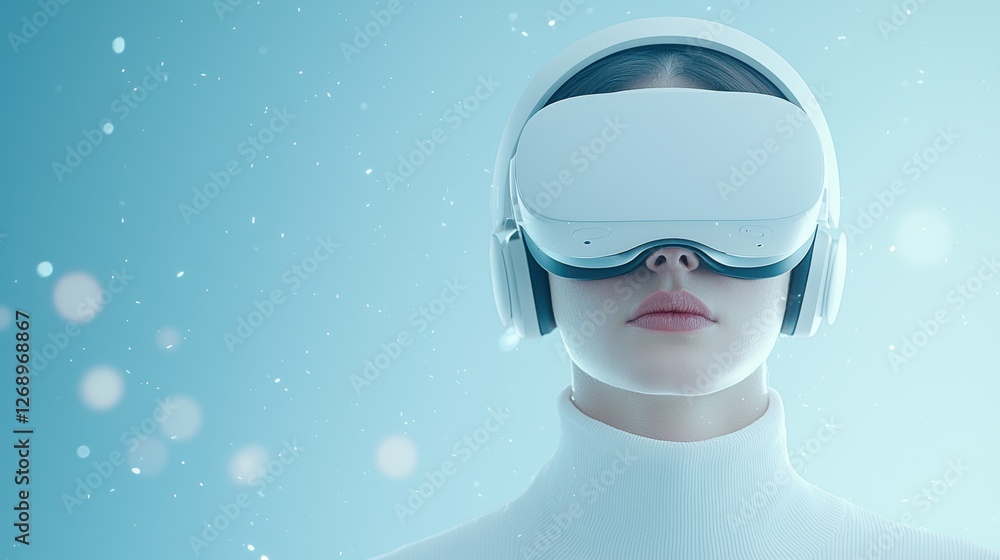 Poster a virtual reality headset transporting the user to a simulated environment, showcasing the immersive