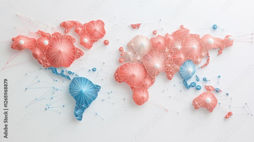 Poster a world map with interconnected lines and nodes, representing the flow of information and the interc