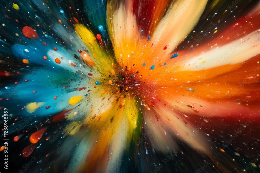 Aufkleber captivating slow motion capture of vibrant multicolored paint droplets in an artistic display