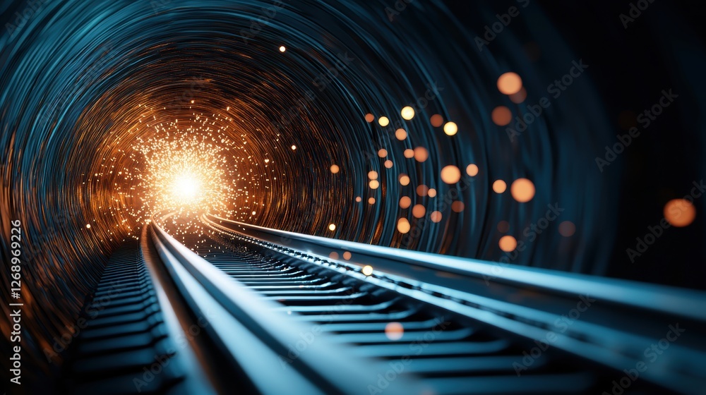 Poster a conceptual illustration of quantum tunneling, where a particle passes through a seemingly impenetr