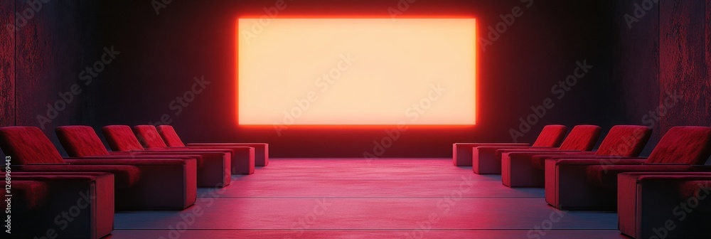 Fototapete modern seating area with vibrant red screen inviting viewers to engage during a captivating viewing 