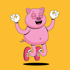 Cute floating pig cartoon