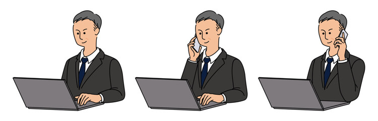 ノートパソコンで仕事をする50～60代男性ビジネスマン1 businessman