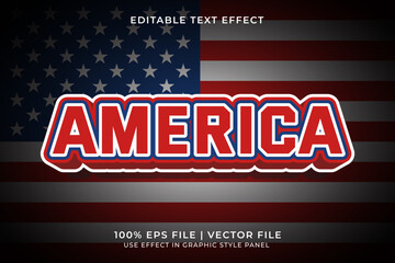 America 3D Editable Vector Text Effect. Red and Blue Text Effect