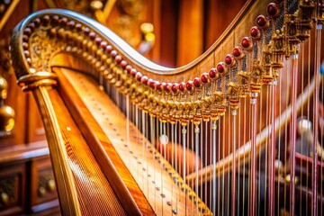 Harp 32 Strings: Elegant Musical Instrument Close-Up