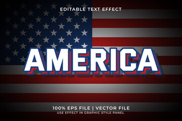 America 3D Editable Vector Text Effect. Red and Blue Text Effect