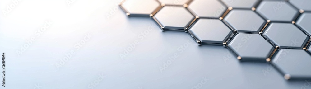 Poster hexagonal metallic structure on a glossy surface representing modern technology and innovation in de
