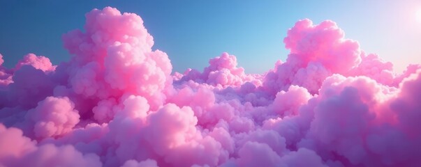Fototapeta premium Dense, cotton candy clouds, purple and pink hues, image, whimsical