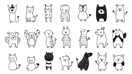 Cute cartoon animals, white background, children's illustration, design element