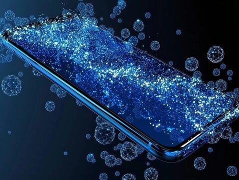 Vibrant smartphone displaying glowing medical symbols with sharp depth and blue lighting effects - Powered by Adobe