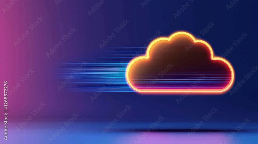 Poster colorful cloud icon with motion effect on dark background