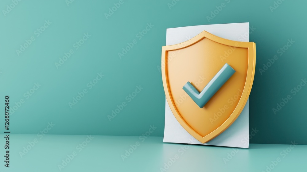 Poster shield symbol with checkmark on a solid background for assurance design