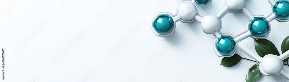 Poster molecular structure with green elements on white background for science and technology concepts