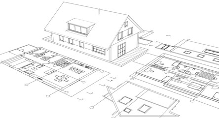 residential architecture house plan 3d illustration