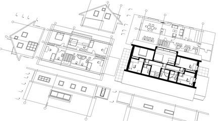 residential architecture house plan 3d illustration