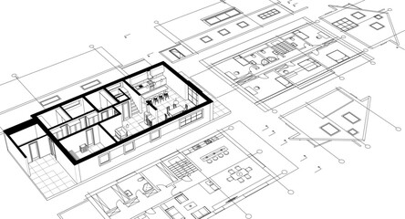 residential architecture house plan 3d illustration