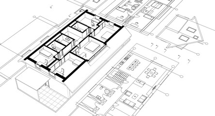 residential architecture house plan 3d illustration © Svjatoslav