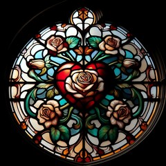 Intricate Stained Glass Heart with Floral Motif
