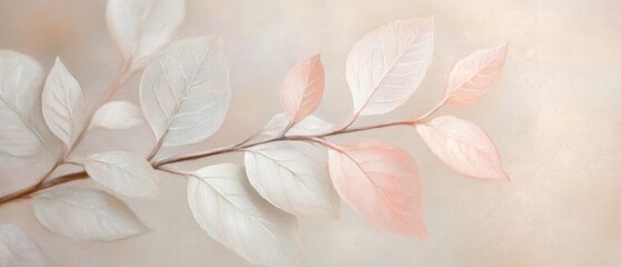 A Close-Up Study of Delicate Painted Leaves on a Soft Pastel Background