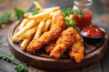 Fototapeta premium Crispy Chicken Fingers with French Fries – Classic Fast Food Combo