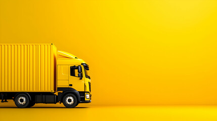 Vibrant Yellow Cargo Truck Against a Solid Yellow Background with Studio Lighting and Minimalist Design
