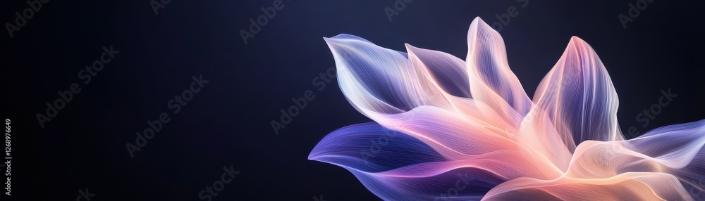 Poster ethereal abstract flower petals with soft color palette on a dark background for tranquil design pro