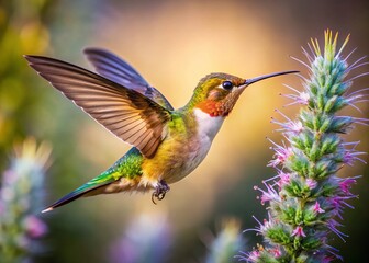 Obraz premium Hummingbird Feeding on Wormwood Flower - Close-up Nature Photography